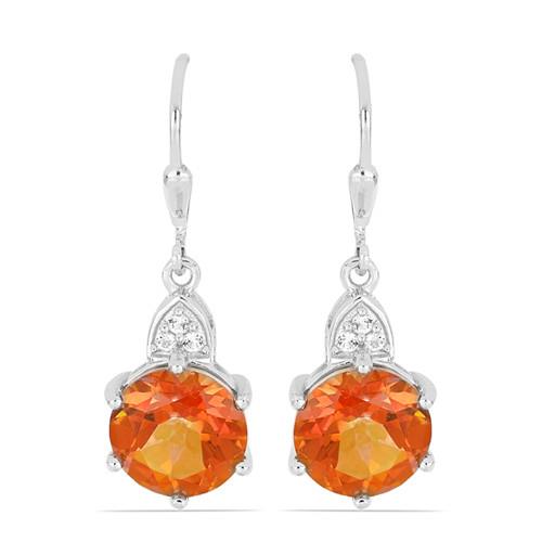 925 SILVER REAL PADPARADSCHA QUARTZ GEMSTONE EARRINGS